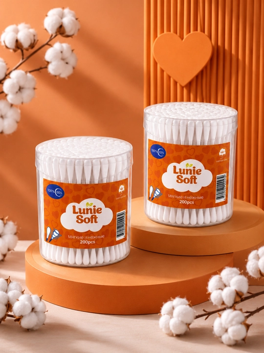 Ватные палочки Lunie Soft, 100% хлопок, гипоаллергенные, для косметики, 150/200/300 шт