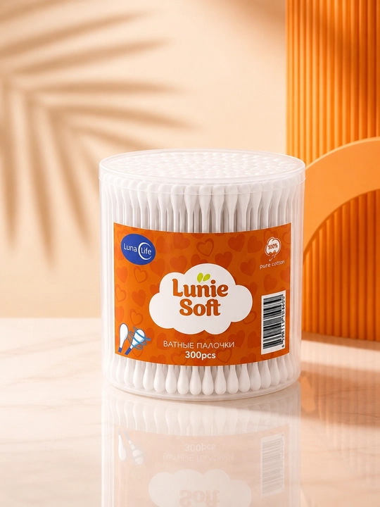 Ватные палочки Lunie Soft, 100% хлопок, гипоаллергенные, для косметики, 150/200/300 шт