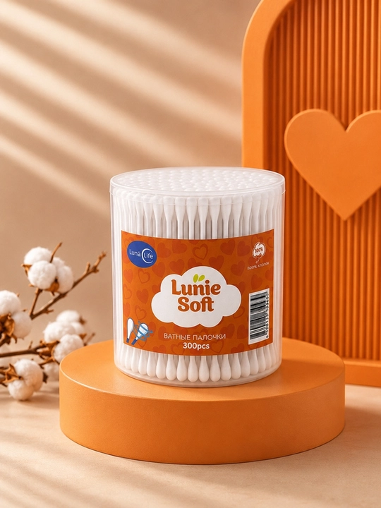 Ватные палочки Lunie Soft, 100% хлопок, гипоаллергенные, для косметики, 150/200/300 шт