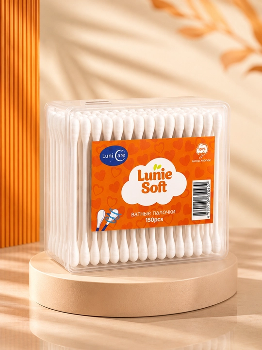 Ватные палочки Lunie Soft, 100% хлопок, гипоаллергенные, для косметики, 150/200/300 шт
