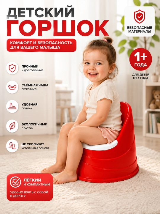 Классический детский горшок с высокой спинкой и эргономичной формой - 