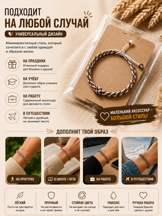 Плетёный браслет дружбы из цветных нитей, унисекс