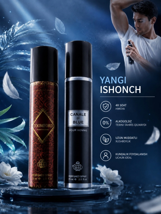 Erkaklar va ayollar uchun xushbo‘y sprey - 75 ml - 