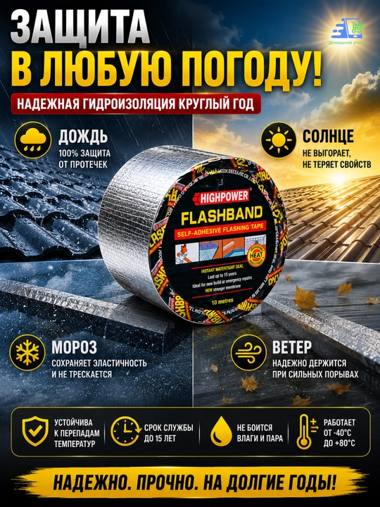 HIGHPOWER FlashBand bitum lentasi,gidroizolyatsion,tomga yopiladigan,tom va quvurlar uchun