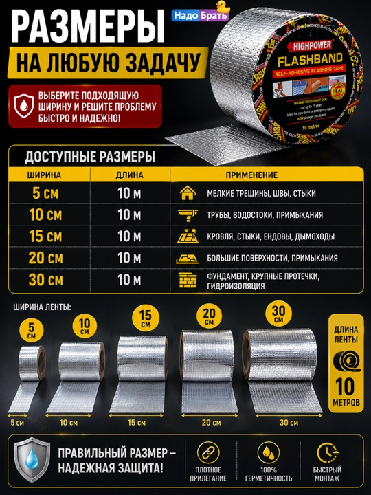 HIGHPOWER FlashBand bitum lentasi,gidroizolyatsion,tomga yopiladigan,tom va quvurlar uchun