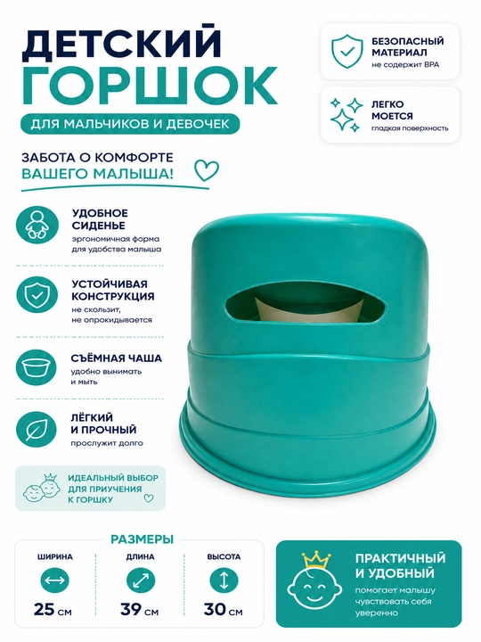 Классический детский горшок с высокой спинкой и эргономичной формой