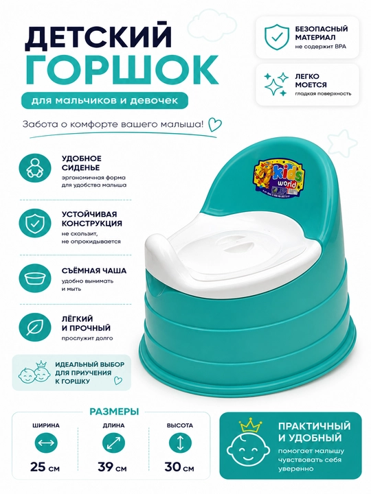 Классический детский горшок с высокой спинкой и эргономичной формой