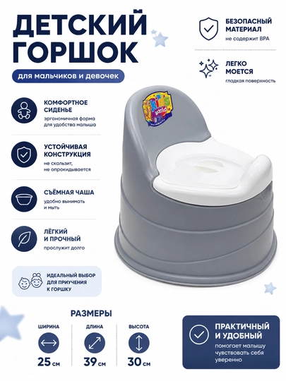 Классический детский горшок с высокой спинкой и эргономичной формой