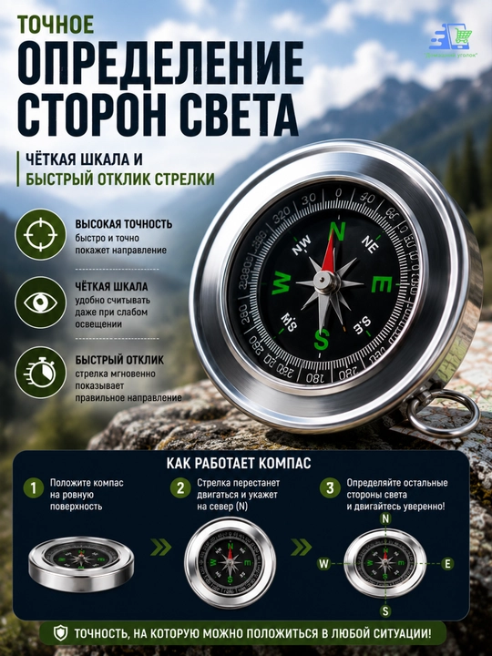 MOTARRO MR004-1 portativ kompas - sayohat va kemping uchun mo‘ljallangan alyuminiy cho‘ntak kompasi