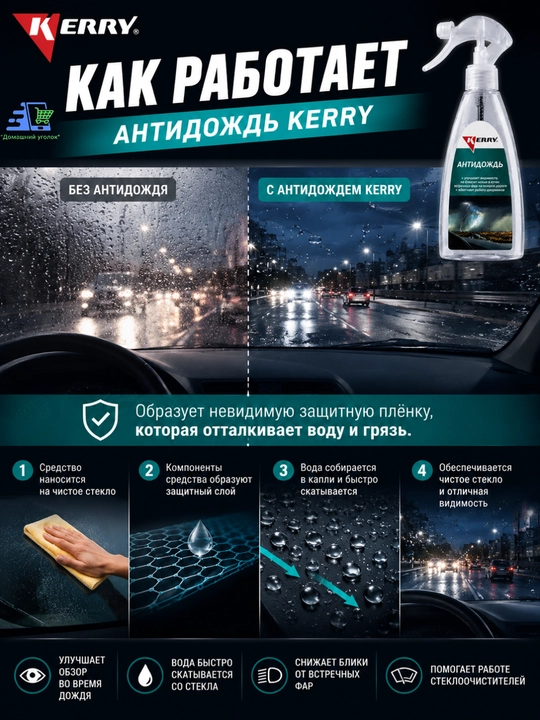 Антидождь, 250 мл, KERRY KR293