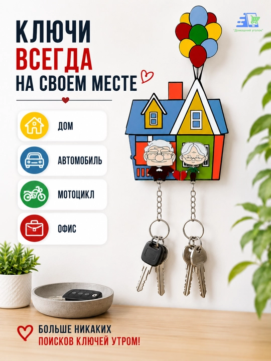 Парная ключница и брелок c персонажами "ВВЕРХ"