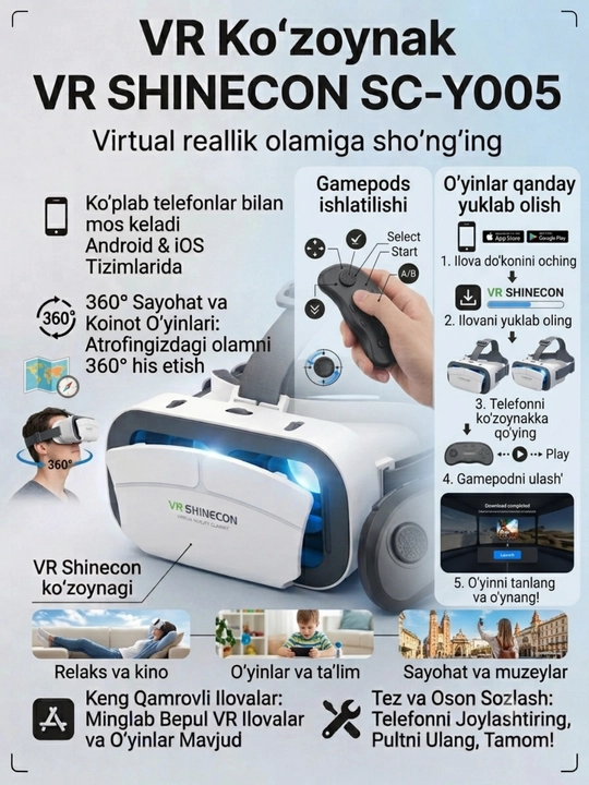 Очки виртуальной реальности VR Shinecon для смартфона