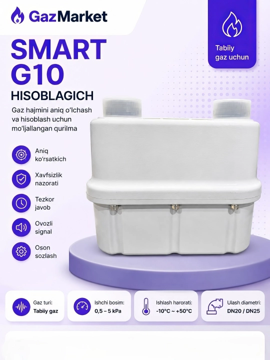 SMART GM G10 ultratovushli gaz hisoblagichi GPRS modulli IP65 G10 tabiiy gaz uchun