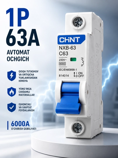 Avtomat o‘chirgich CHINT NXB-63 C16, 16A, 1 qutbli, 6kA, 3 dona - 