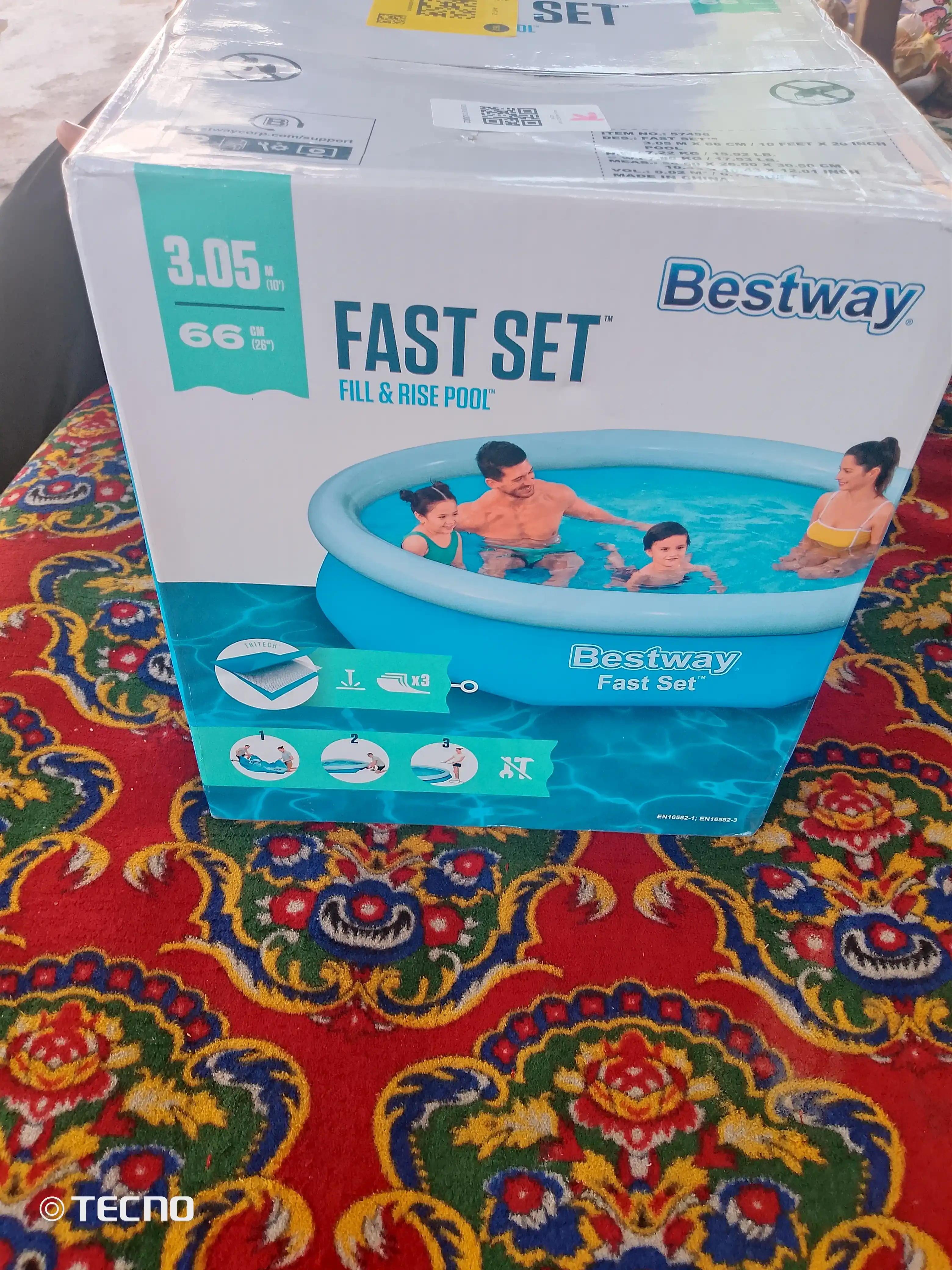 Bestway Fast Set puflanadigan basseyni, 940-5377 litr, bolalar va kattalar uchun, mustahkam PVXdan 