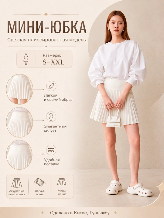 Женская юбка мини, плиссированная, офисная юбка классическая, школьная форма - 