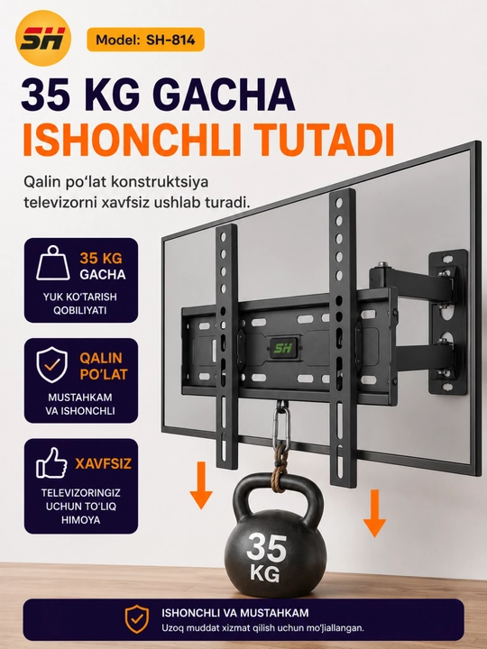 Qiya buriluvchi kronshteyn 26-55 dyuym, burilish 180°, yuk 25-35 kg