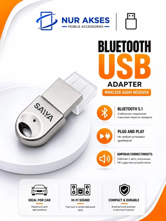Bluetooth USB adapter — kolonka va mashina magnitolasiga telefonni simsiz ulash uchun