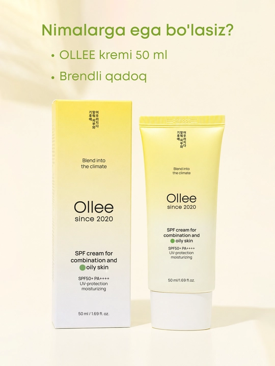 Krem SPF50+ quyoshdan himoya yog‘li, quruq va kombinatsiyalangan teri uchun OLLEE 50 ml