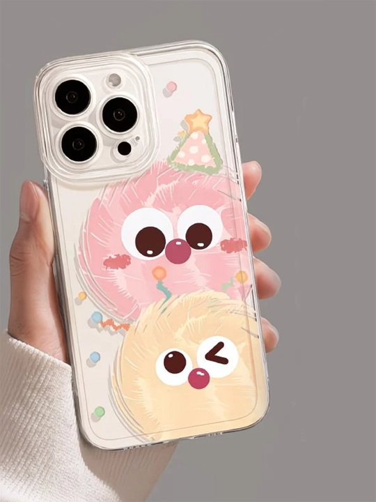 IPhone uchun pushti-sariq multfilm rasmli shaffof chexol - 