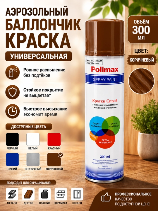 Аэрозольная (Баллончик) краска Polimax 300 мл — универсальная спрей-краска - 