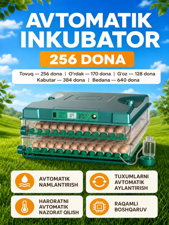 Автоматический инкубатор для яиц 24/36/64/256, питание 220В и 12В - 