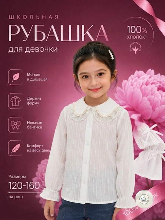 Школьные блузки для девочек, размеры 120-160, 5 разных моделей