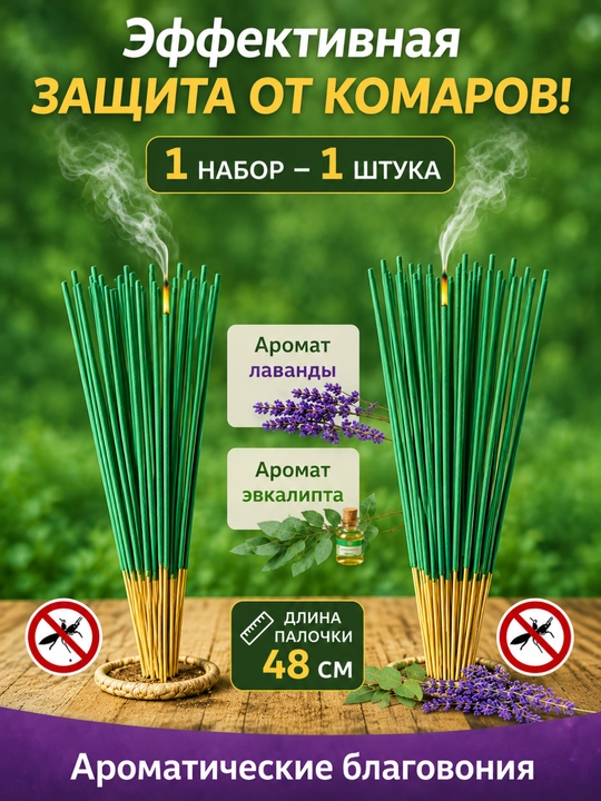 Ароматические палочки от комаров, зеленые, 20 штук длительного горения