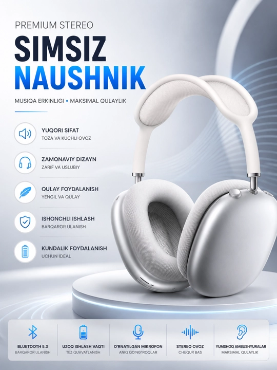 Shovqinni kamaytirish va mikrofonli premium simsiz Bluetooth Hi-Fi Stereo quloqchinlari - 