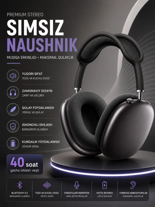Shovqinni kamaytirish va mikrofonli premium simsiz Bluetooth Hi-Fi Stereo quloqchinlari - 