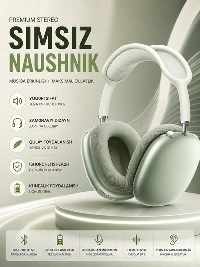 Shovqinni kamaytirish va mikrofonli premium simsiz Bluetooth Hi-Fi Stereo quloqchinlari - 