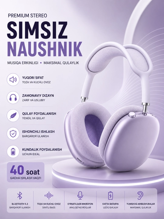 Shovqinni kamaytirish va mikrofonli premium simsiz Bluetooth Hi-Fi Stereo quloqchinlari - 
