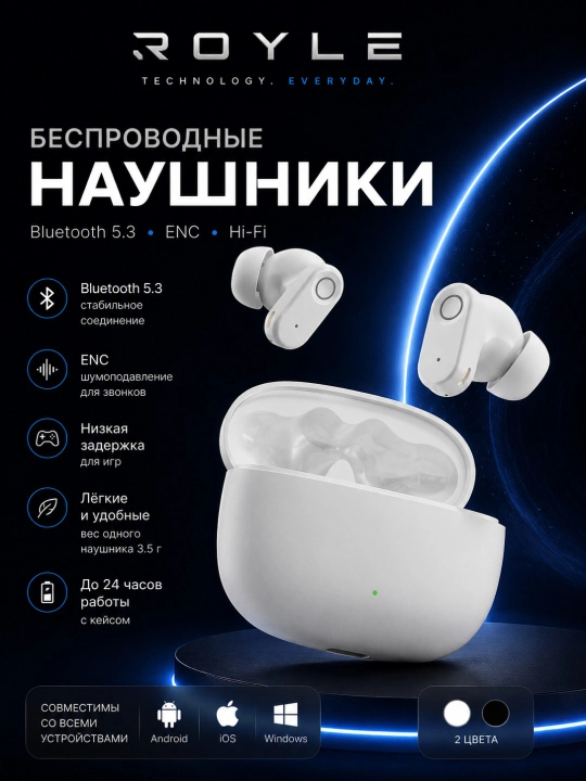 Simsiz quloqchinlar T6 Bluetooth 5.3 ENC Hi-Fi, zaryadlash qutisi