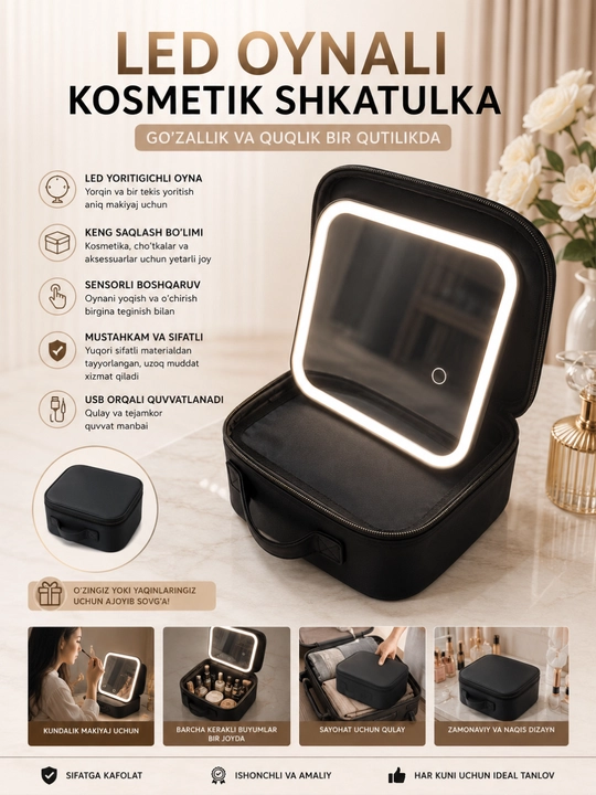 Гримерное зеркало, LED-зеркало, косметический кейс - 