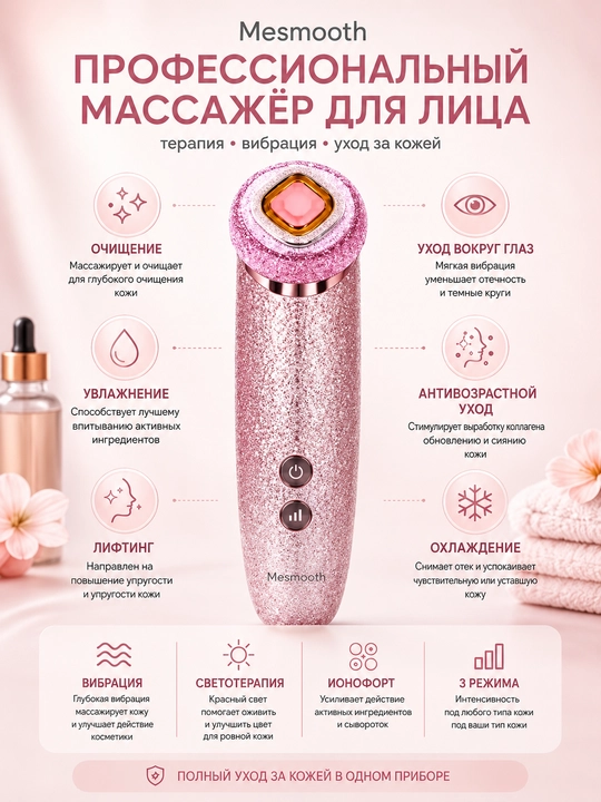 Микротоковый массажер, 6 режимов, аппарат для лица MESMOOTH C1PRO - 