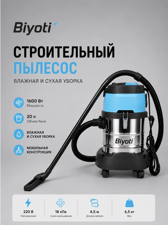 Пылесос строительный BIYOTI 30л - 