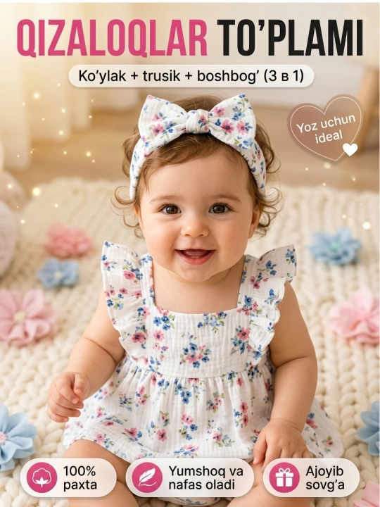 Трёхпредметный комплект для младенцев с платьем-боди - 