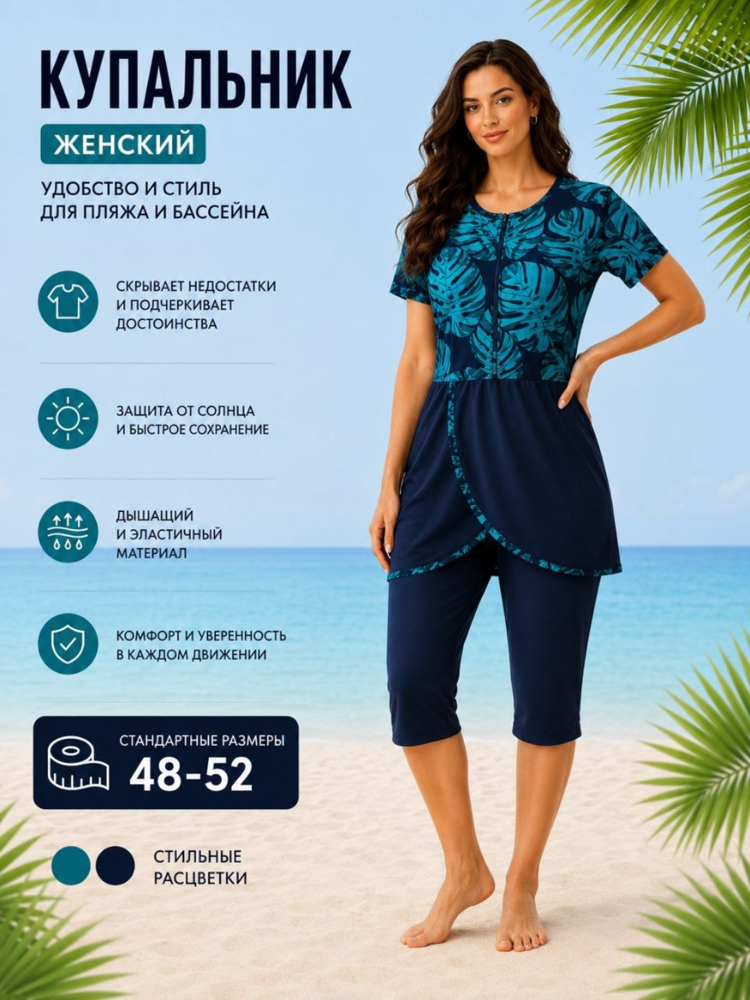 Ayollar uchun kapri suzish kiyimi, standart o‘lchamlar 48 dan 52 gacha - 