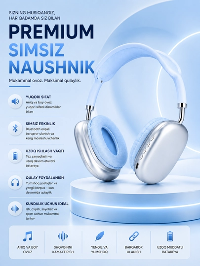 Simsiz Bluetooth Quloqchin – Hi-Fi Stereo Ovoz, 12 Soat Ishlash va Bluetooth 5.0 - 