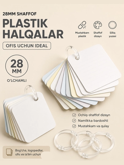 28 mm Shaffof plastik halqa kartochkalar uchun | Transparent Flashcard halqasi - 