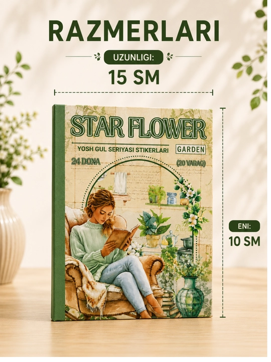 Star Flower dekorativ stikerlar to‘plami, 20 varaq, jurnal va planer uchun