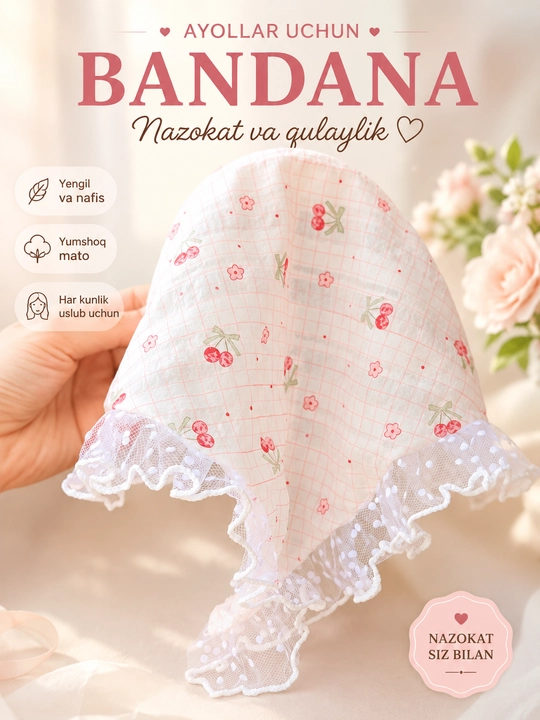 Ayollar uchun bandana, obodok zakolka, kasinka, ro'mol - 