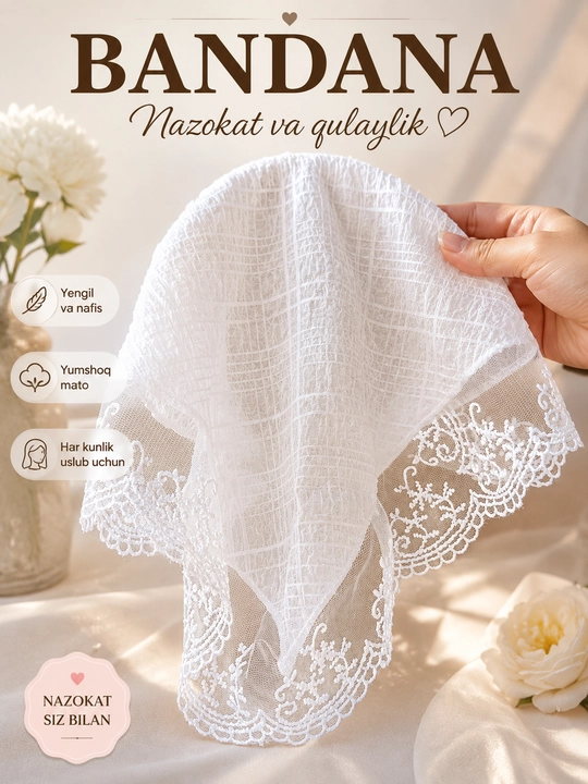Ayollar uchun bandana, obodok zakolka, kasinka, ro'mol - 