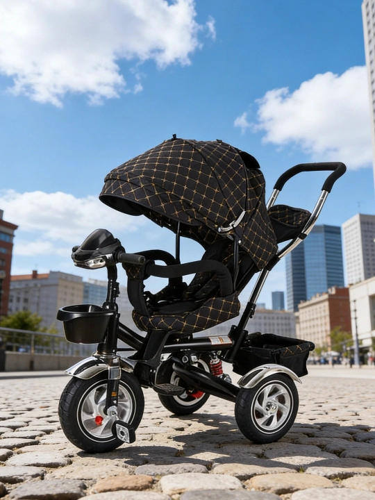 Uch g‘ildirakli velosiped aravachasi, 360° o‘rindiq, musiqa va yorug‘lik, 25 kg gacha