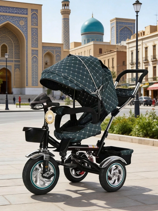 Uch g‘ildirakli velosiped aravachasi, 360° o‘rindiq, musiqa va yorug‘lik, 25 kg gacha
