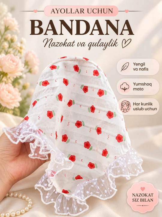 Ayollar uchun bandana, obodok zakolka, kasinka, ro'mol - 