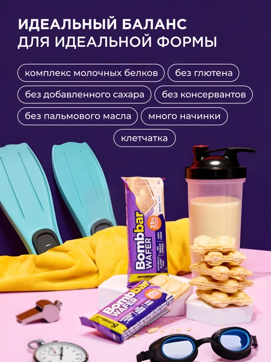Протеиновые вафли без сахара и глютена Bombbar, 32 г х 12 шт