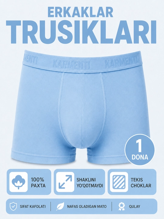 Trusik erkaklar uchun 100% paxta, erkaklar kiyimlari - 