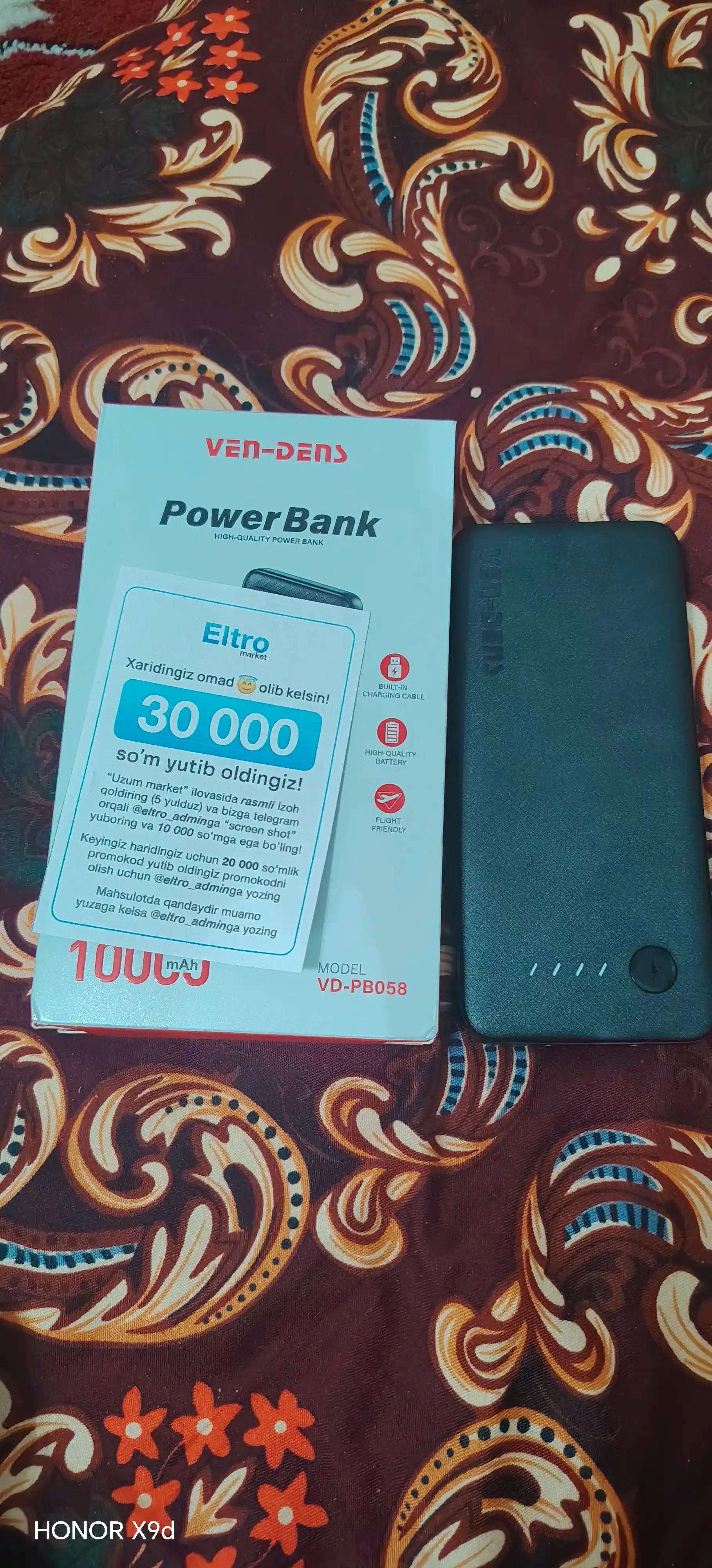 Power Bank 20000mA tezkor quvvat bilan tashqi akkumulyatori +4 kabel bilan