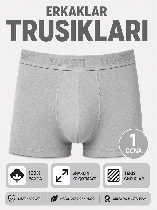 Trusik erkaklar uchun 100% paxta, erkaklar kiyimlari - 